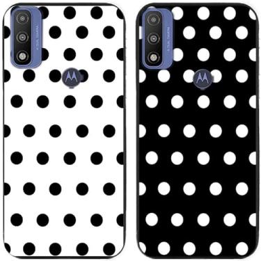 Imagem de 2 peças preto branco bolinhas impressas TPU gel silicone capa de telefone traseira para Motorola Moto todas as séries (Moto G Pure)