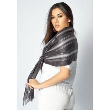 Imagem de Echarpe Lenço Feminino Detalhe Prata Panamá Cinza - Único-Feminino