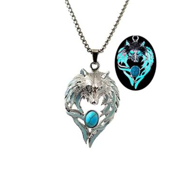 Imagem de Colar de lobo para mulheres homens colar com pingente de cabeça de lobo luminoso presente de Halloween brilha no escuro joia, Sem Pedra Preciosa