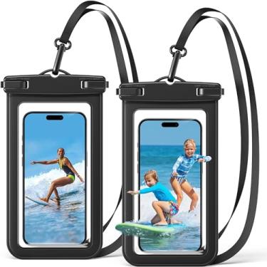 Imagem de Bolsa de telefone à prova d'água, bolsa seca, capa universal compatível com iPhone 15 14 13 12 Pro Max Galaxy S23 S22 S21 Plus até 7,2 polegadas, IPX8 Beach Travel Essentials-BK-2 Pack Preto