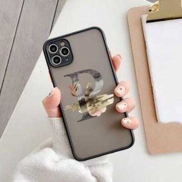 Imagem de Capa de telefone com letra inicial para iPhone 11 13 12 14 15 Pro Max 7 8 Plus SE2 XR XS Retro Flower Gold AB 26 letras capa à prova de choque, P, para iphone X ou XS