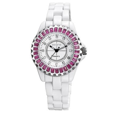 Imagem de Gosasa Relógio de pulso feminino de luxo moderno com strass branco relógio de cerâmica casual feminino bonito relógios sociais, W roxo, Casual