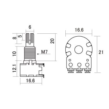Imagem de Potenciômetro 500K Blend Para Instrumentos Hosco VR-126W500 [F035]