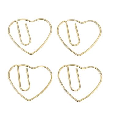 Imagem de Conjunto de Clipes de Papel Em Formato de Coração Com 100, Material de Ferro Premium, Perfeito para Marcar Livros, Cadernos, Pranchetas, Ideal para Escritório, Escola, Uso (GOLD)