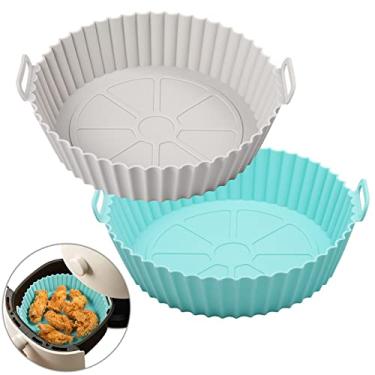 Imagem de Forros de silicone Air Fryer, forros de silicone reutilizáveis para fritadeira a ar, inserções de cesta de silicone de 19 cm para fritadeira a ar de 3 litros, acessórios de forno de fritadeira a ar de silicone, pacote com 2 (menta + cinza)