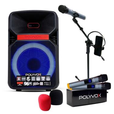 Imagem de Caixa de Som Bluetooth XC-812T 600W + 2 Mic sem Fio Polyvox + Tripé/ Suporte para Microfone