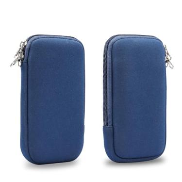 Imagem de Capa para coldre de celular 5.4 inch Neoprene Phone Sleeve,Universal Pouch Pouch Sleeve Neck Bag with Zipper Compatible with iPhone 12 Mini/13 Mini/SE 2020/11Pro/XS/X/8/6,W Neck Strap(Blue)