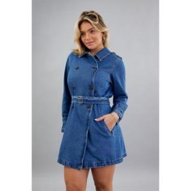 Imagem de Jaqueta Jeans Feminina Trench Coat Azul Dialogo Jeans-Feminino