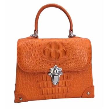 Imagem de Bolsa feminina de couro de crocodilo genuíno Fashion CHIC Designer pequena de ameixa pele de jacaré real feminina, Laranja, 22cm(Length) x 17cm(Height) x 10cm(Deep)