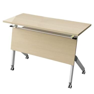 Imagem de Folding conference table Mesa dobrável de madeira moderna para sala de conferências com estrutura de metal, mesa de escritório portátil móvel(Yellow,47.2x19.7x29.5in)