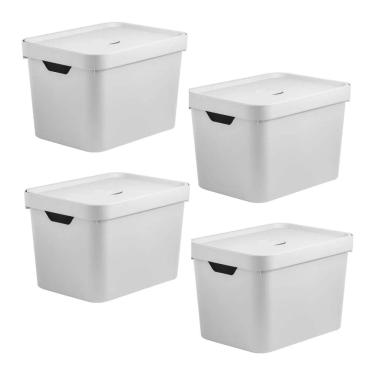Imagem de Conjunto de 4 Caixas Organizadora Cube Branco 18L - Ou