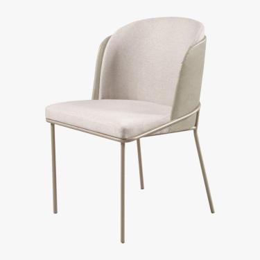 Imagem de Cadeira Aurora Em Linho Bege E Couro Pérola Pés Em Metal Champanhe