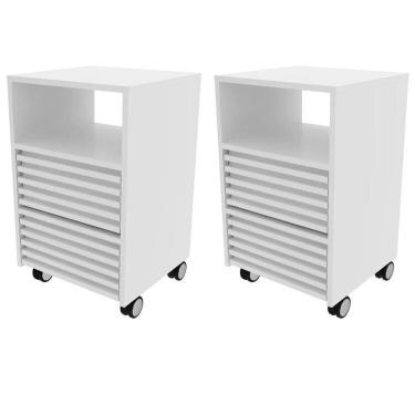 Imagem de Kit 2 Gaveteiros com Ripado Rodízio 2 Gavetas 1 Nicho Me4175 Branco