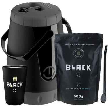 Imagem de Kit Tereré Black Erva Garrafa Lisa Cuia E Erva Burrito