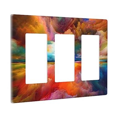 Imagem de Wpshijia Capa de interruptor de luz iridescente abstrata nuvens coloridas 3 gangues placa de interruptor de luz tripla arco-íris balancim GFCI tampas de tomada decorativa capa de receptáculo para