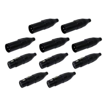 Imagem de Kit 10 Conector Xlr Canon Macho E Femea Preto Csr 1030