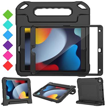 Imagem de SUPLIK Capa infantil para iPad 9ª/8ª/7ª geração -10,2 polegadas 2021/2020/2019, construída com protetor de tela, capa durável à prova de choque com suporte para Apple iPad 9/8/7, preta