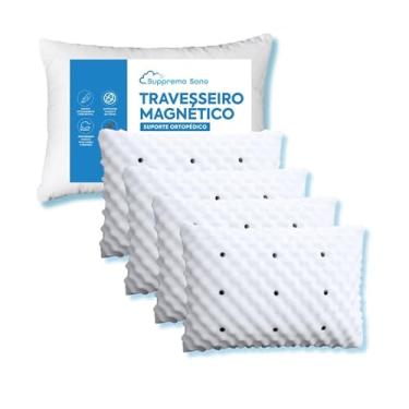 Imagem de Kit 4 Travesseiro Ortopédico Magnético Perfil Alto com Infravermleho Longo, Macio Gorduchinho,Suppremo Sono