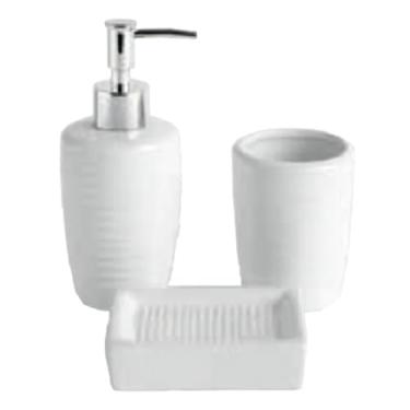Imagem de Kit Banheiro Lavabo Branco Cerâmica Acessórios Aroma 3 Peças