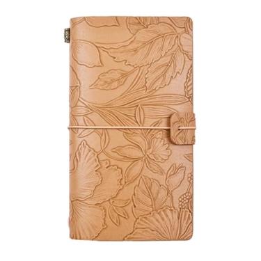 Imagem de Joucien Caderno de viagem europeu retrô A6 escultura em renda alça portátil Ledger-couro marrom - 10,6 cm x 18,2 cm