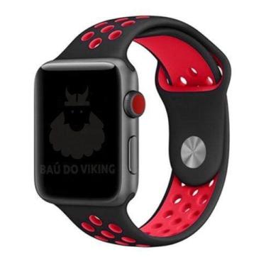 Imagem de Pulseira Furos Compatível Apple Watch - Baú do Viking, Preto/Vermelho,