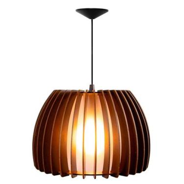 Imagem de Lustre Pendente de Madeira Bari P 27x18cm Soq E27 - Madeinsp , Café