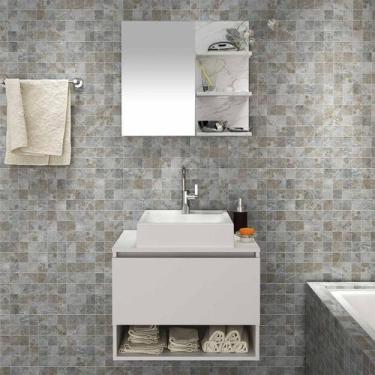 Imagem de Kit Gabinete Suspenso com Espelho e Cuba Branco Mármore Branco Tecno M