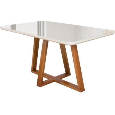Imagem de Mesa de Jantar Petra 4 Lugares 120x80cm Vidro e Base Madeira