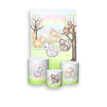 Imagem de Painel De Festa Vertical 1,50 x 2,20 + Trio De Capas Cilindro - Gatinh