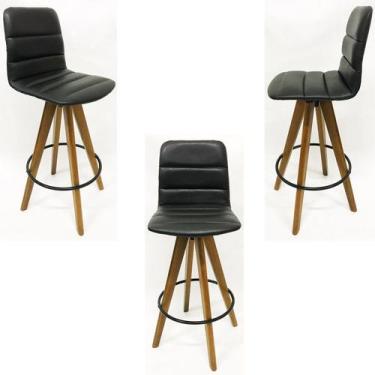 Imagem de Kit 3 Banquetas Decorativa Helena Gomada Preta Base Giratória Madeira 
