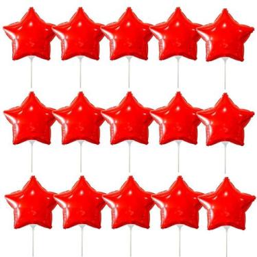 Imagem de Kit 15 Balões Metalizado Estrela Vermelho 20cm C Canudo 15cm - Gala, V