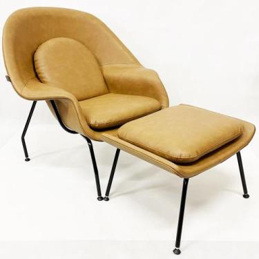 Imagem de Poltrona Decorativa Womb Chair com puff cor Caramelo Pés Pretos - Polt