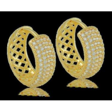 Imagem de Brinco Argola Ouro 10k Com Pedras de Zircônia - Brinco Feminino, Amare