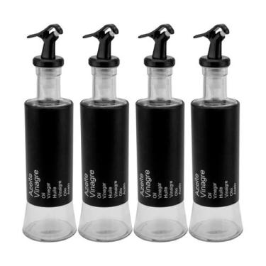 Imagem de Kit 4 Azeiteiro Vinagreiro Recipiente em Vidro e Inox Preto com Bico D