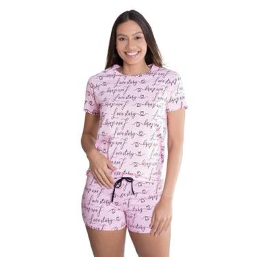 Imagem de Pijama Manga Curta De Verão Love Story Empório Do Algodão, Rosa, P