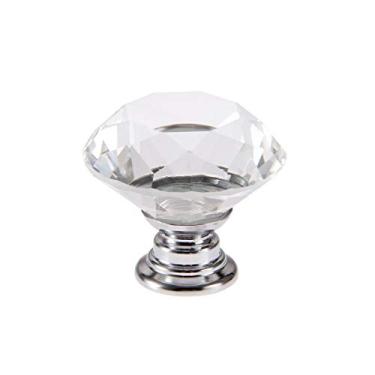 Imagem de Boxonly 2 maçanetas de vidro cristal 30 mm puxadores de gaveta com corte de diamante com parafusos M4 x 22 mm para armário armário guarda-roupa decoração de casa base prata transparente