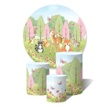 Imagem de Kit Trio de Capas Cilíndricas + Painel Redondo Animais do Bosque Aquar