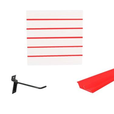 Imagem de Painel Canaletado Branco em Mdf 0,61 x 0,61m com Perfil Pvc Vermelho e