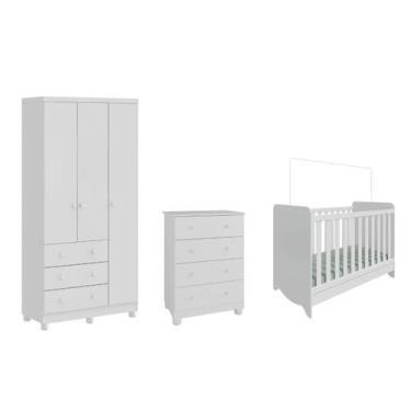 Imagem de Quarto Completo Bebê Moveis Peroba Berço Ben Junior 3pt MDF, Branco