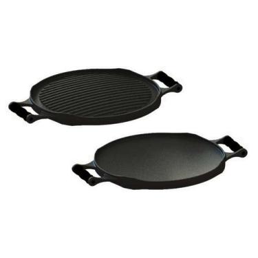 Imagem de Bifeteira Redonda Preto Dupla Face Em Ferro Fundido 33 Cm - Libaneza