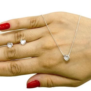 Imagem de Colar E Brinco Ponto De Luz Coração Banhado Prata 925 - Papillon Semi 