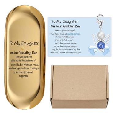 Imagem de MKISHINE Something Blue for Bride to Be on Wedding Gifts Card Bridal Angel Bouquet Garter Charm Gift Card para filha no dia do casamento, presentes de casamento de mãe para filha, bandeja de joias