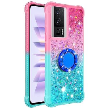 Imagem de Dinglijia Capa para Xiaomi Poco F5 Pro/Redmi K60, Quicksand Series Glitter Bling Flutuante Líquido Flutuante TPU Amortecedor Capa de Telemóvel Feminina para Xiaomi Poco F5 Pro/K60, YBLSZJ Rosa-Azul