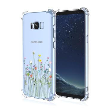 Imagem de RRXSYXL Capa para celular Samsung S8 com estampa floral transparente, proteção à prova de choque, capa de TPU macio para Samsung Galaxy S8, flores silvestres