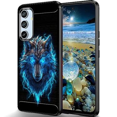 Imagem de RUUHLJLET Capa projetada para Samsung Galaxy A54 5G 6,4 polegadas 2023, capa protetora de TPU macio com textura escovada, capa de telefone slim fit, lobo de fogo