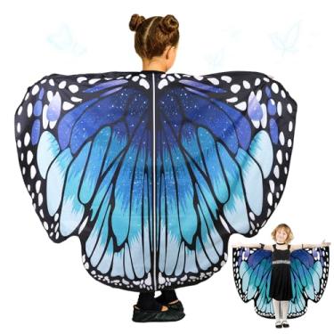 Imagem de Fantasia de borboleta para mulheres, estampa frente e verso, asas de borboleta, capa para adultos, fantasias de Halloween para mulheres, asas de fada, Azul com dois lados, Kids