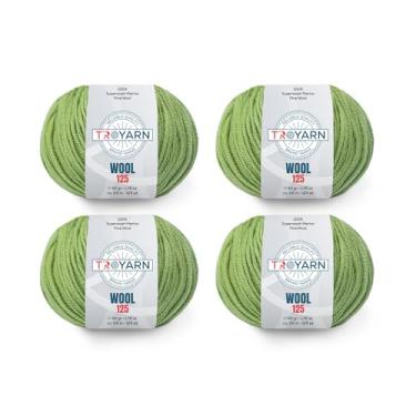 Imagem de Troyarn Lã 125 (pacote com 4 novelos) 100% lã fina de merino superwash peso leve #3 fio macio de tricô e crochê para crochê e tricô (10 x 50 g) / (4 x 125 jardas) (10926 - verde)
