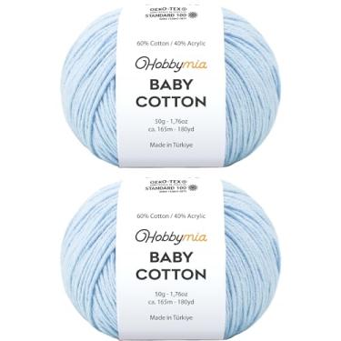 Imagem de HobbyMia Fio de algodão para bebês para crochê - 50 g / 180 m - (2) fio fino, peso esportivo - fio Amigurumi macio para linha de crochê - 60% algodão e 40% acrílico (azul claro, 2 bolas)