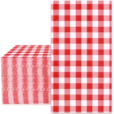 Imagem de Whaline Guardanapo de convidado vermelho Buffalo Xadrez Guardanapo de Papel Descartável 3 Camadas Toalha de Guardanapo de Mão para Artigos de Festa Decoração de Mesa, 80 Peças