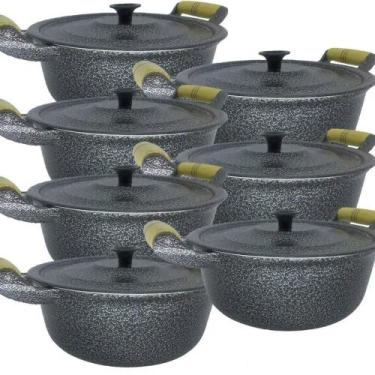 Imagem de Jogo 7 Panela Alumínio Fundido Craqueada Caçarola Preto - Okayshop
